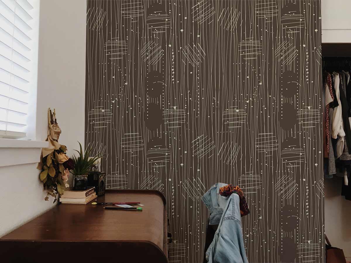Modern Abstract Geometric Brown Mural Wallpaper in bedroom
