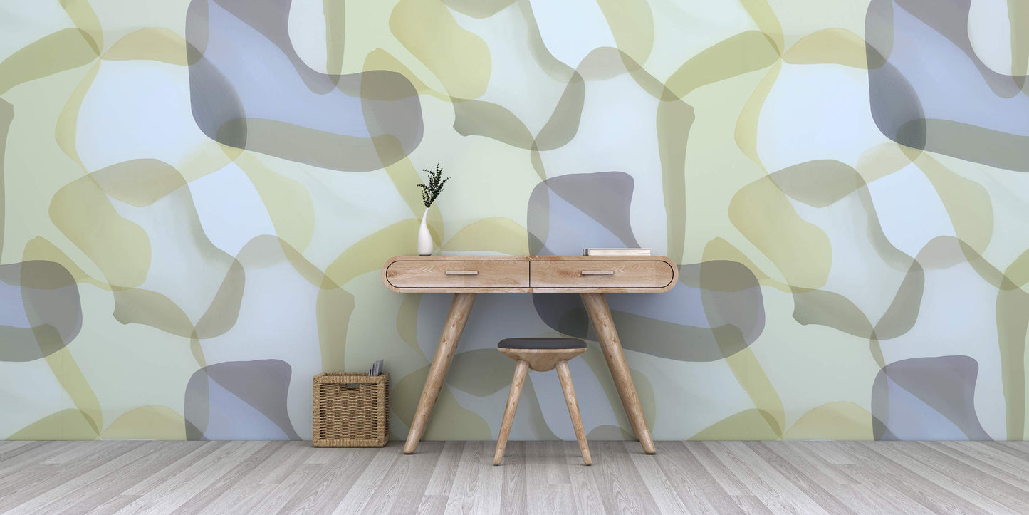 Modern Abstract Geometric Overlapping Graphics Mural Wallpaper in office