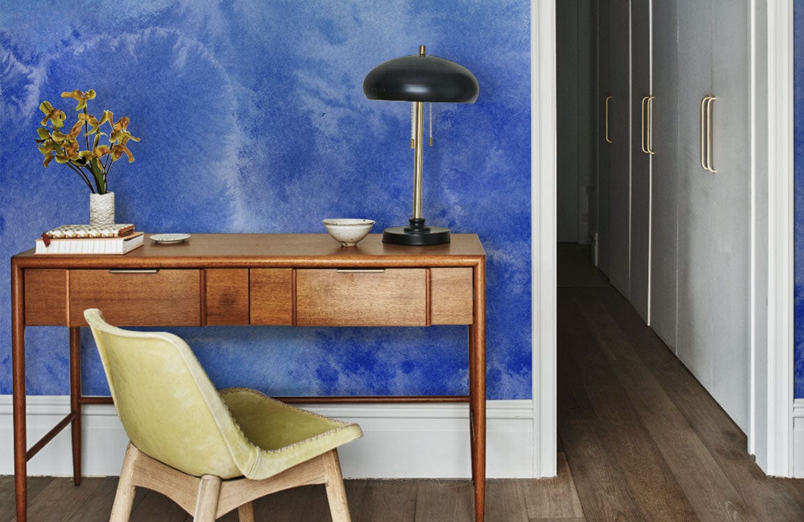 abstract watercolor blue wallpaper mural hallway decoration