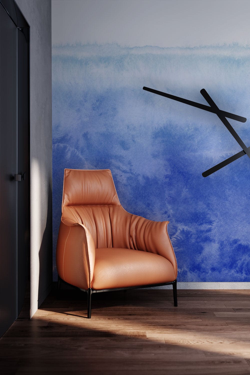 ombre watercolor blue wall mural art decor design