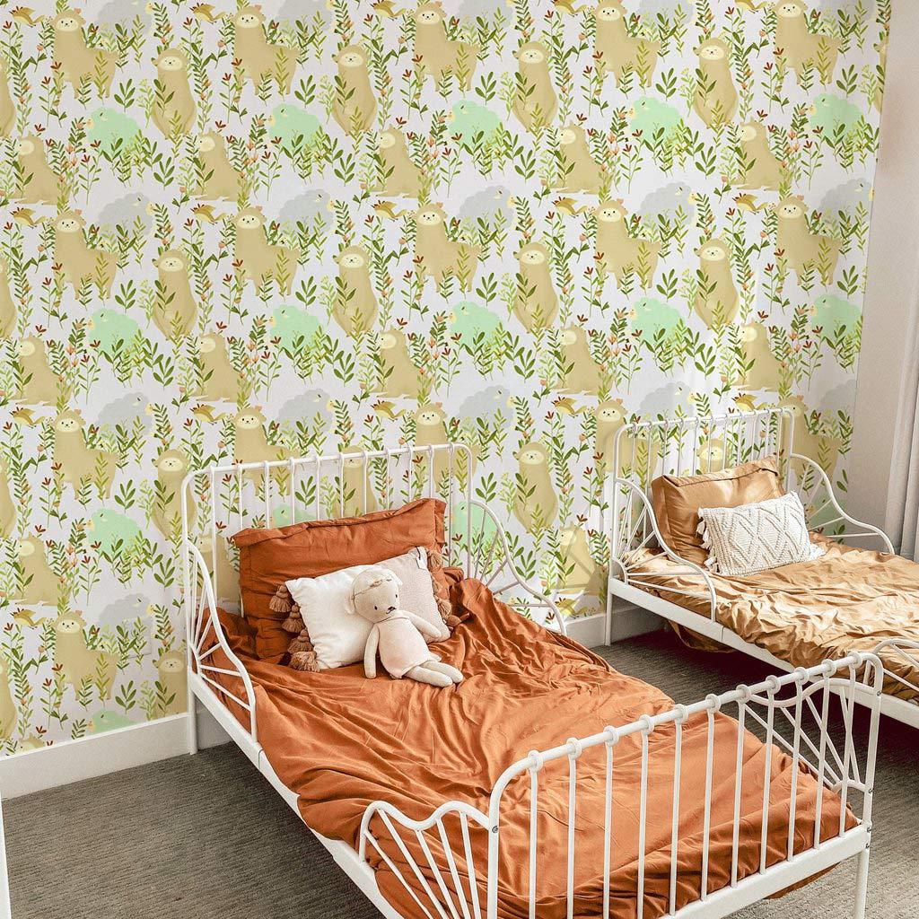 Whimsical Forest Animals Nursery Wallpaper Mural in bedroom