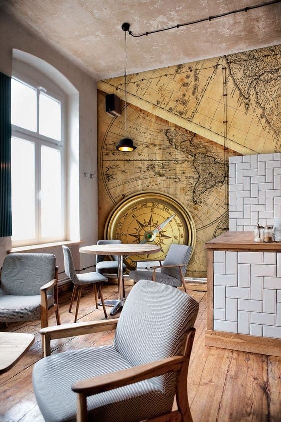 Vintage Nautical Map Mural Wallpaper in lounge