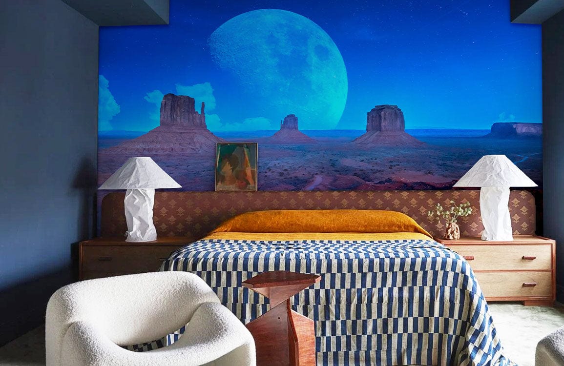 Mystical Moonlight Desert Landscape Mural Wallpaper in bedroom