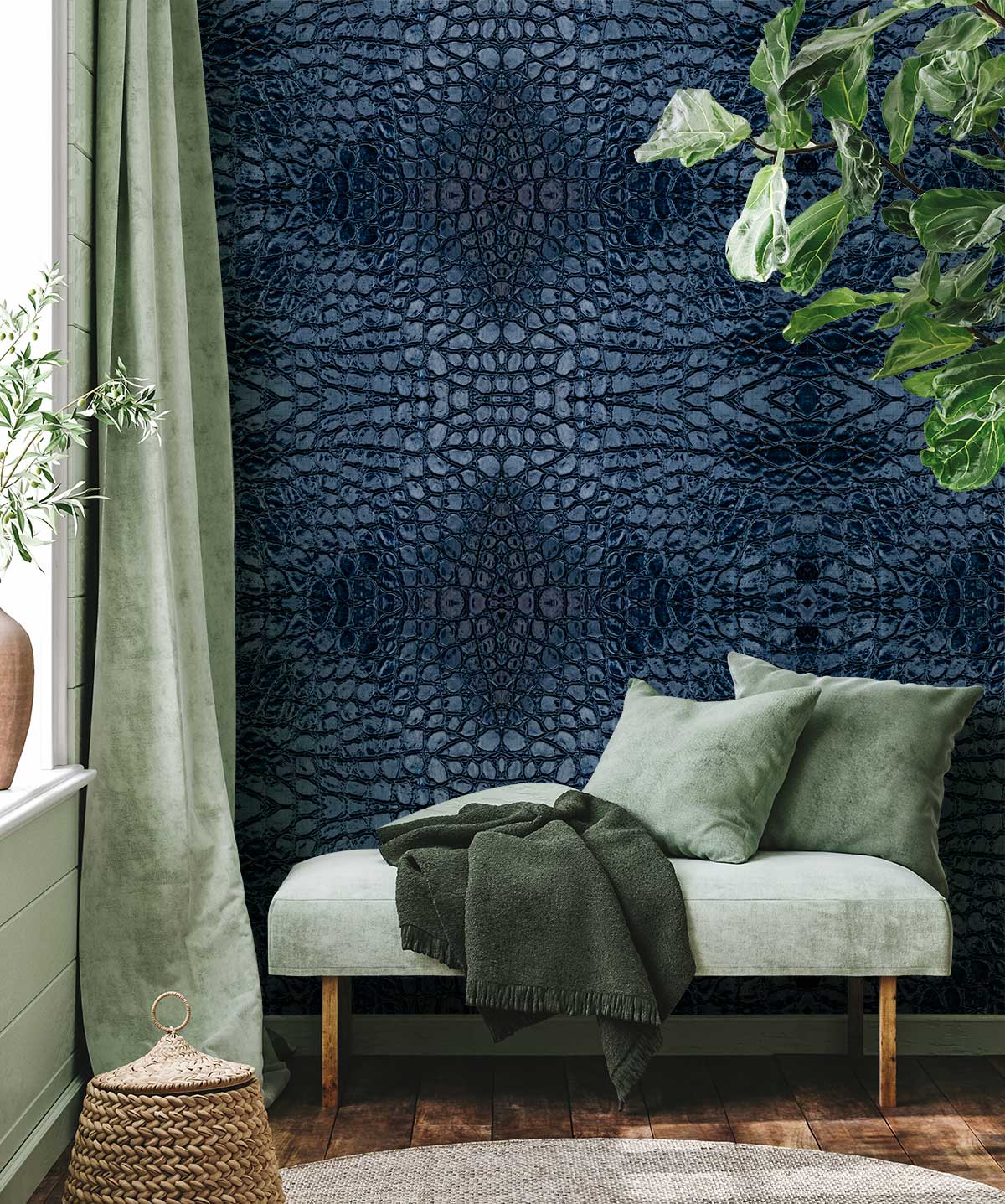 Blue Crocodile Skin Abstract Wallpaper in lounge