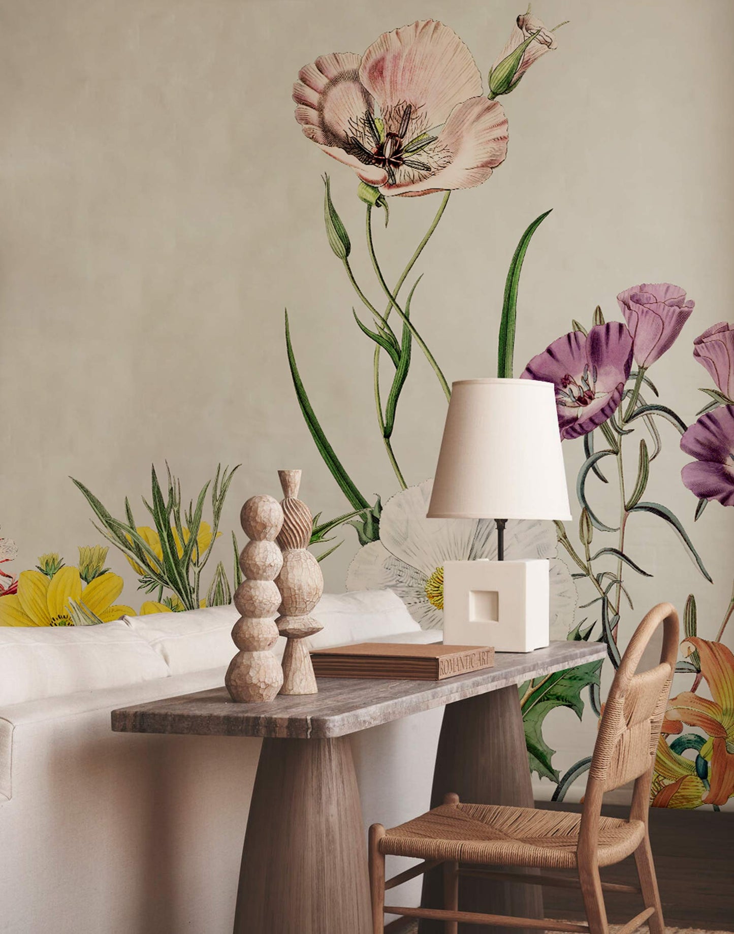 Animate Flowers Pink Aesthetic Wallpaper Mural