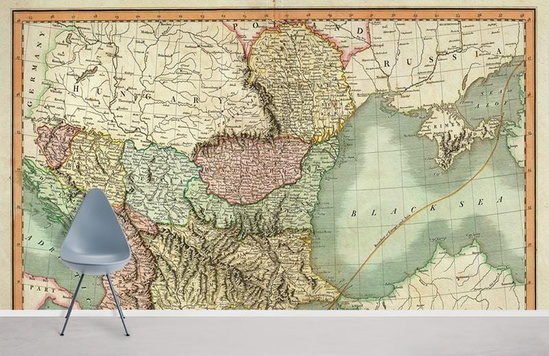 Vintage Map Print Mural Wallpaper in office