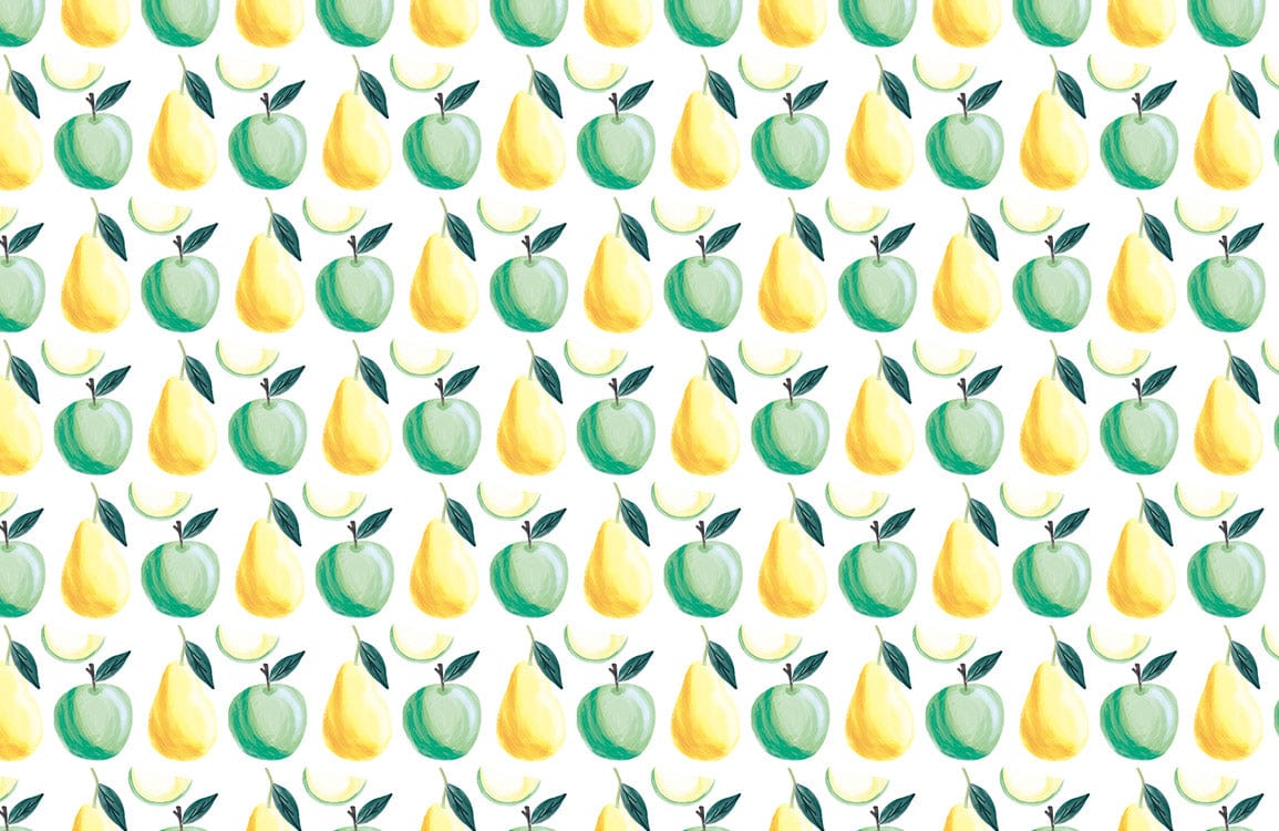 Sketched Apples and Pears Wallpaper Mural