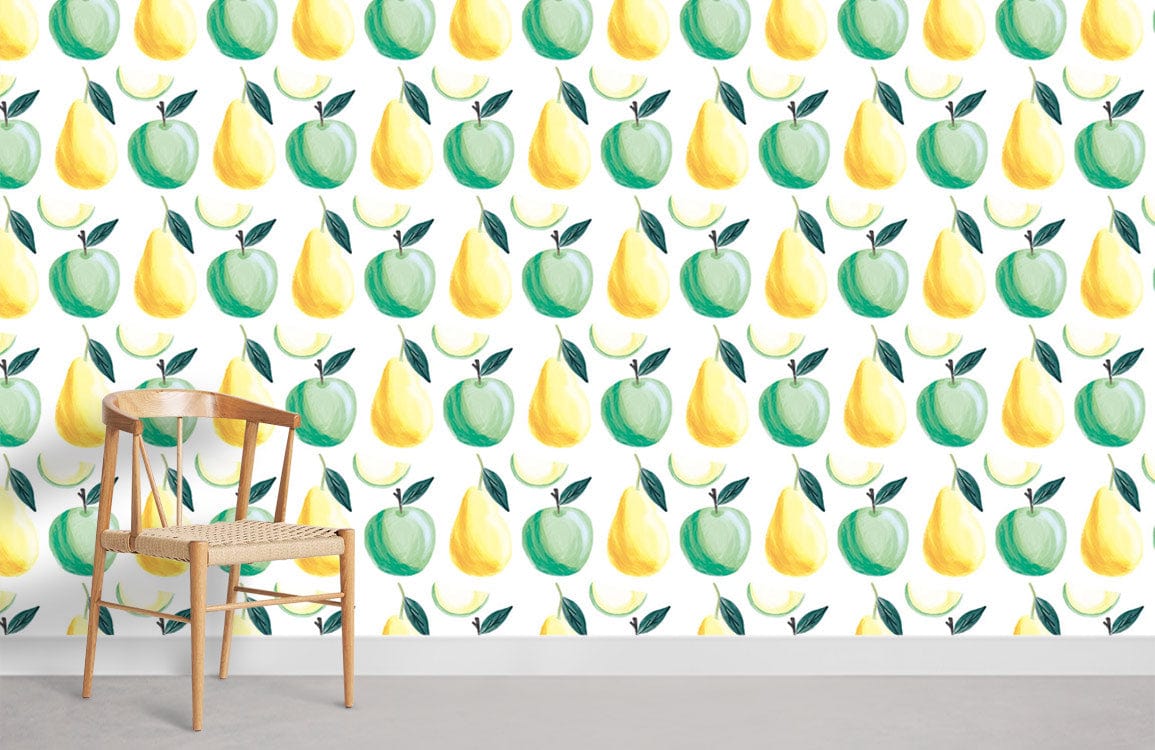 Sketched Apples and Pears Wallpaper Mural for Room decor