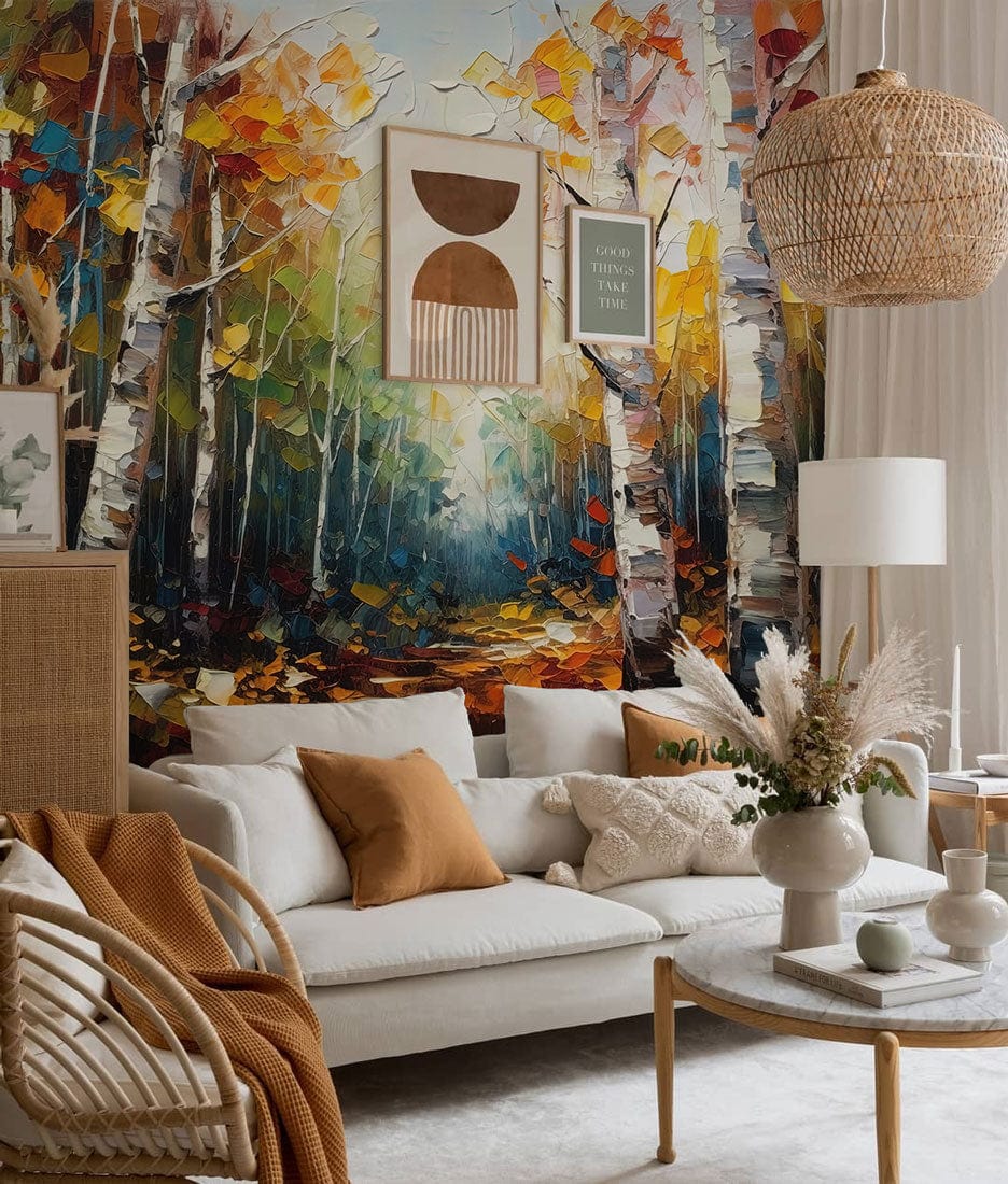 Abstract Forest Path Colorful Mural Wallpaper in living room