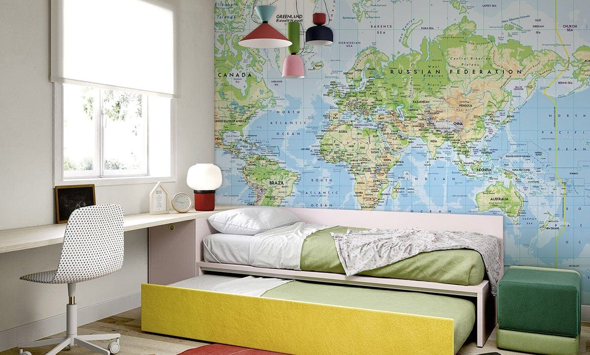 Educational Asia Centered Map Wall Mural in bedroom