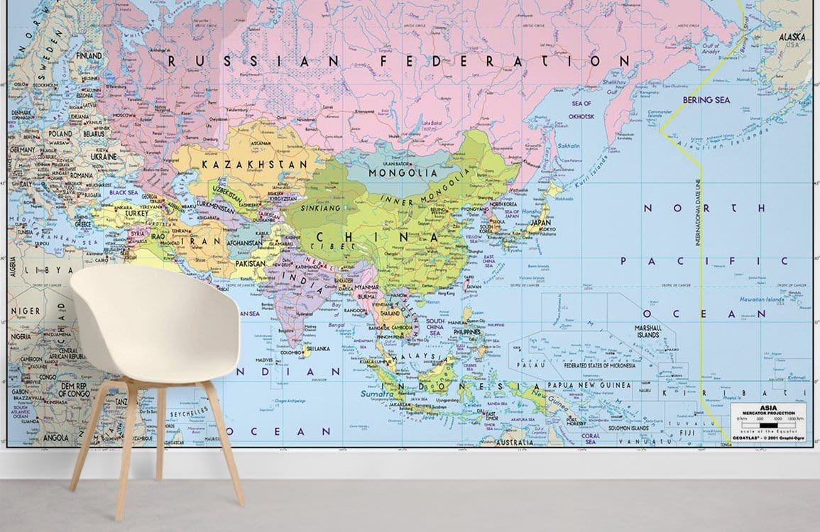 Contemporary Political Map of Eurasia Wallpaper Mural in office