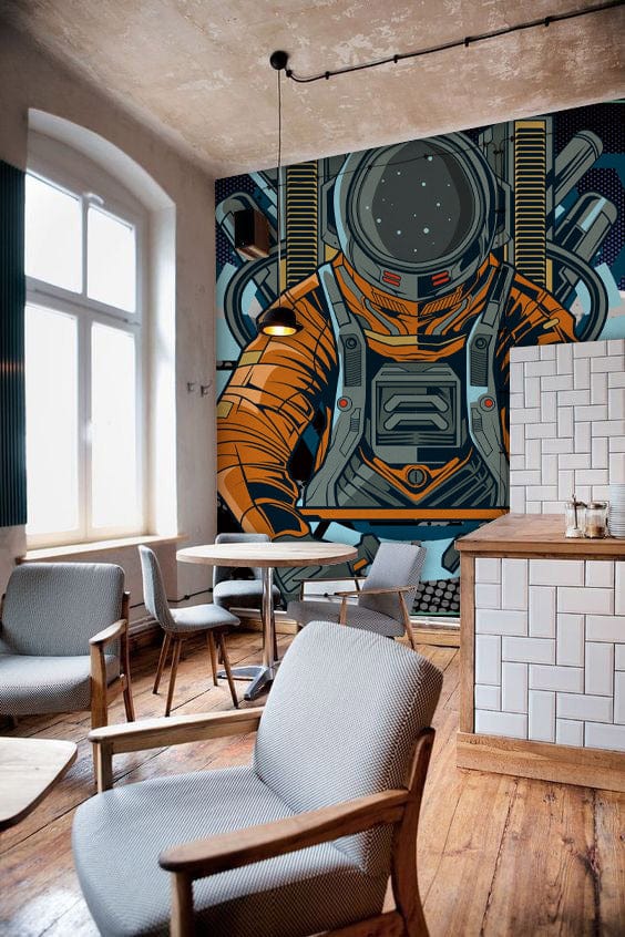 outer space astronaut repair mural decoration art