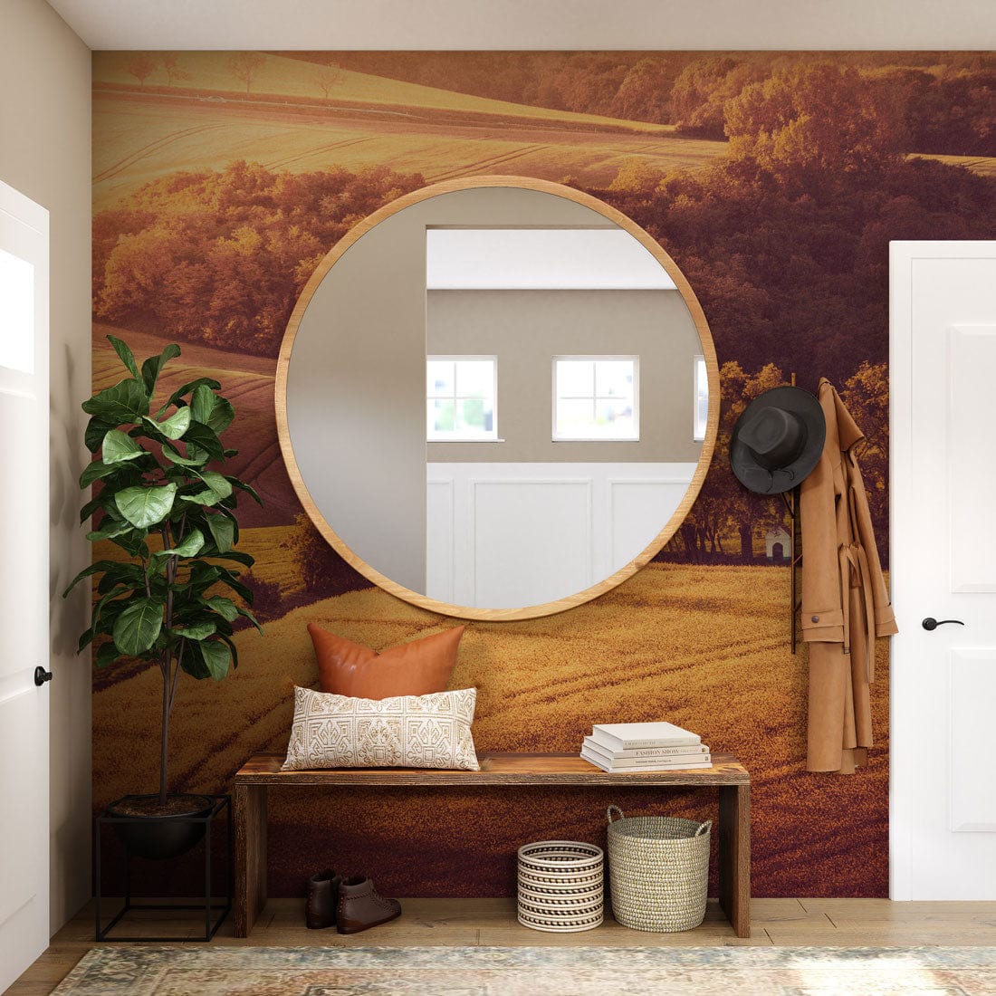 autumn forest wallpaper mural hallway decoration idea