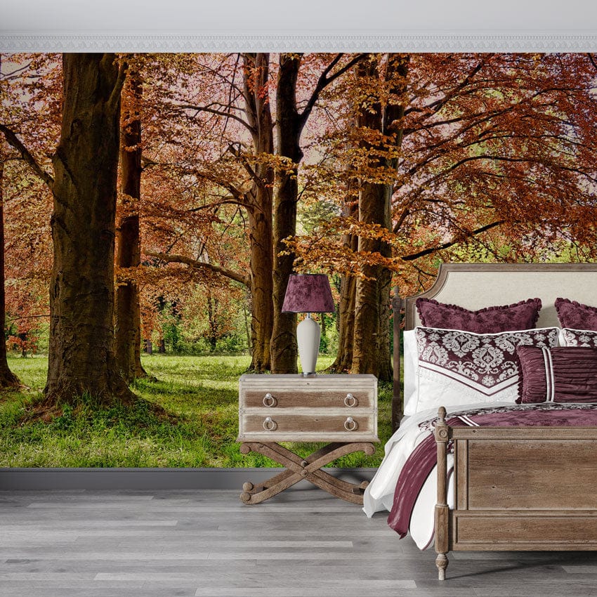 autumn leaf wallpaper mural bedroom decor idea