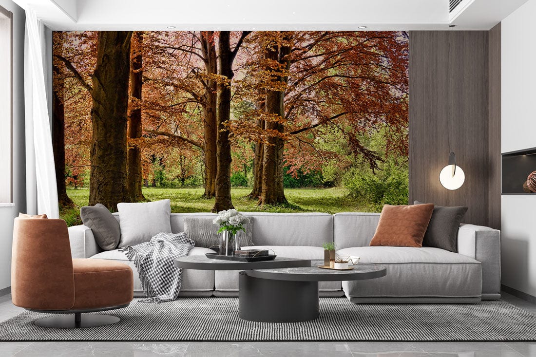 autumn leaf wallpaper mural geust room design