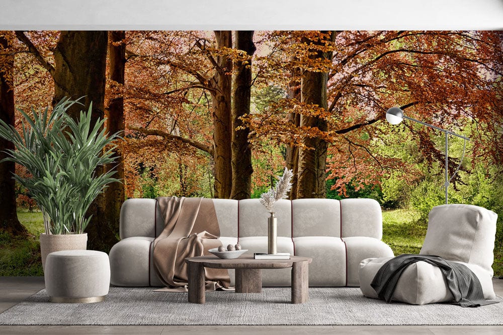 autumn leaf wallpaper mural lounge custom design