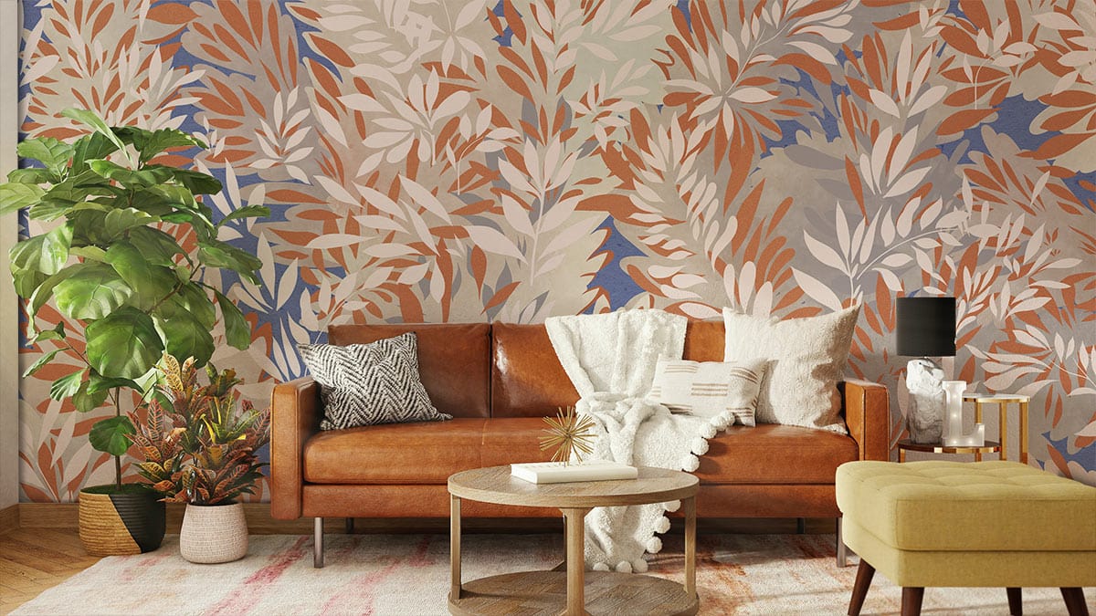 Autumn Leaves Botanical Mural Wallpaper in living room