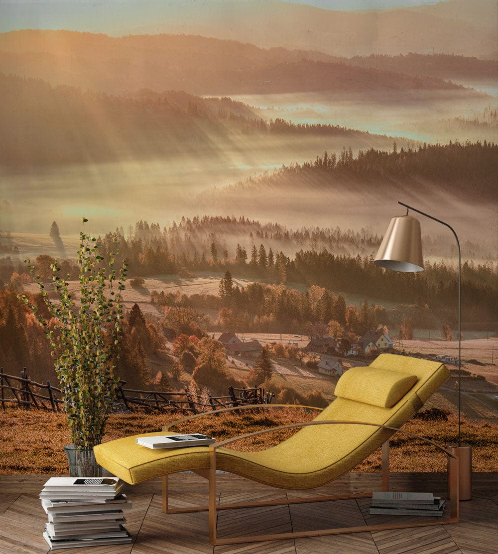 Autumn mountain mural for hallway wallpaper