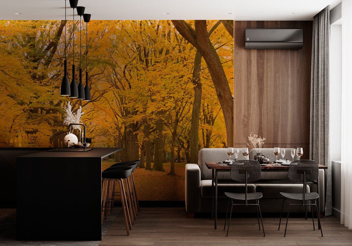 Wallpaper Mural of a Forest Trail in Autumn, Perfect for Wall Decoration in Your Dining Room