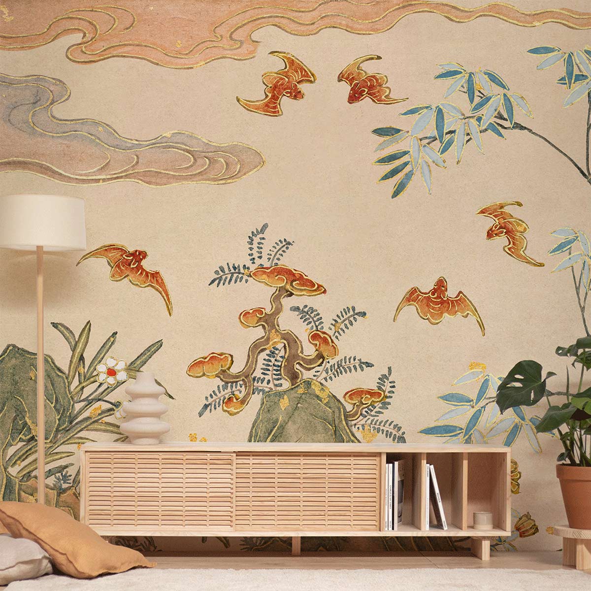 Bats & Rocks Painting Art Wallpaper Decoration Idea