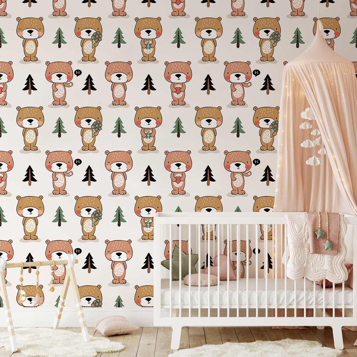 Bears in Love Animal Wallpaper For Nursery Interior Decor