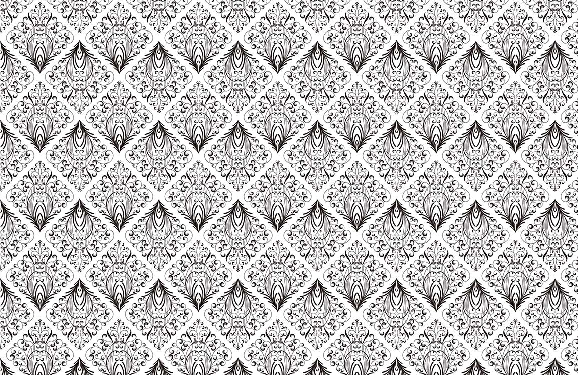 Elegant Damask Black White Mural Wallpaper