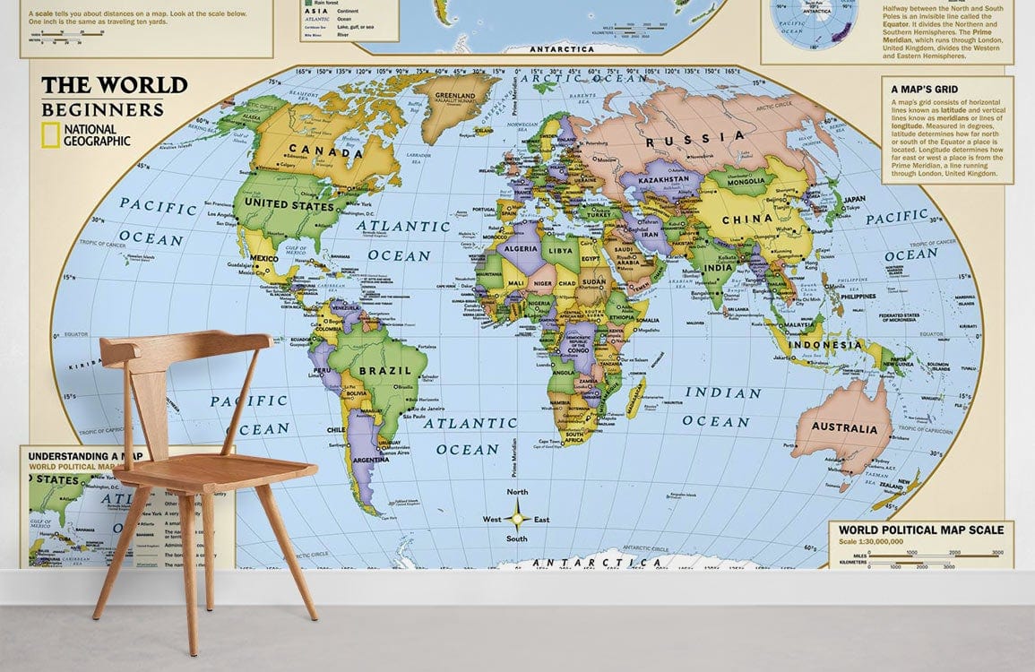 Educational World Map Kids Mural Wallpaper in office