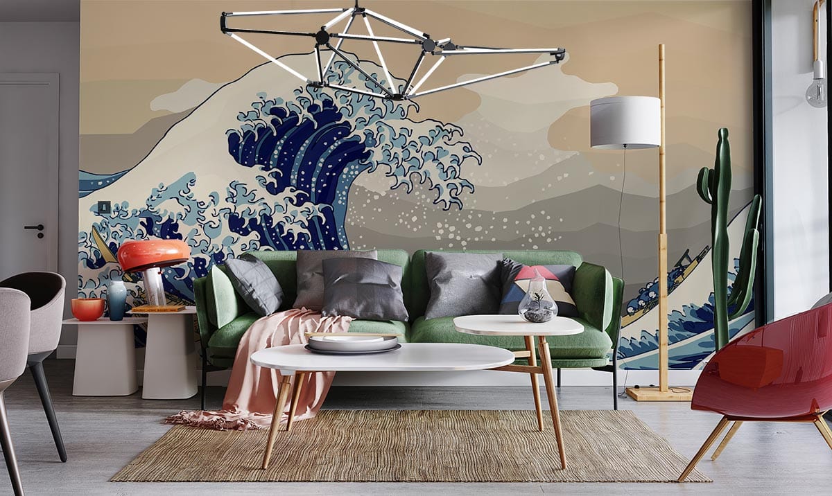 Wallpaper mural with a vintage sea wave design for the living room decor