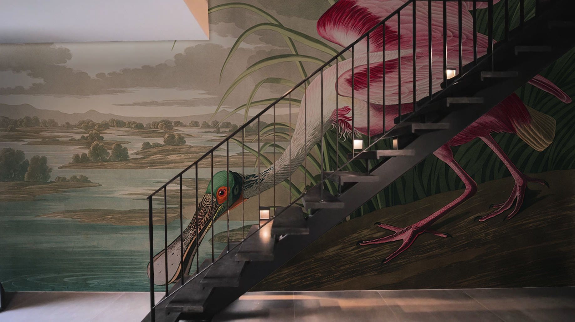 Vintage Roseate Spoonbill Bird Mural Wallpaper