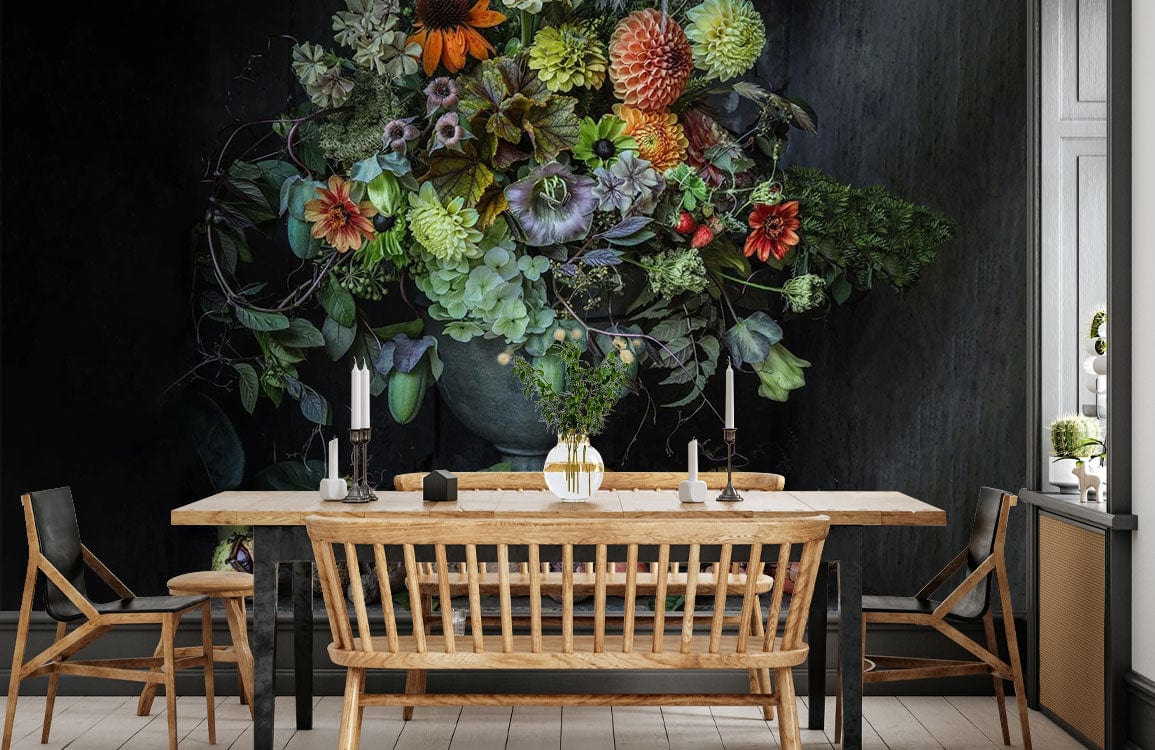 blossoms in vase wallpaper mural dining room decor