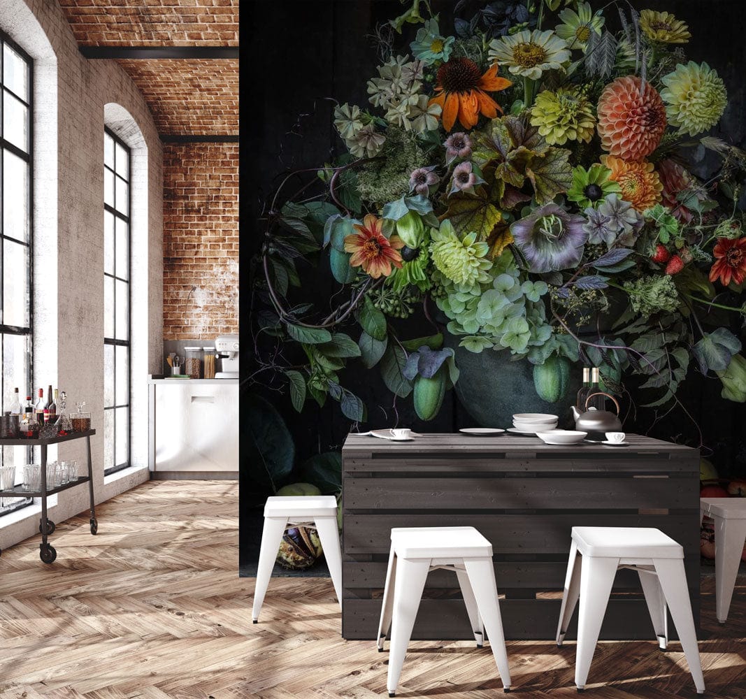painting flowers wall mural geust room design