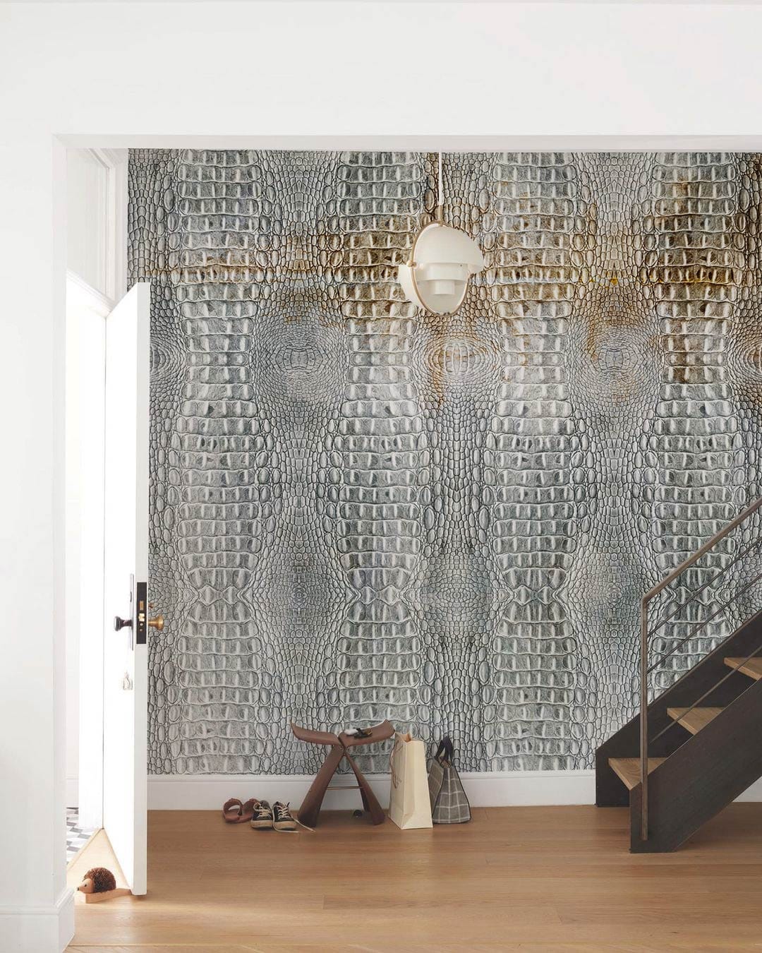 Wallpaper Mural for Hallway Decor with Blotted Gray Python Skin Texture