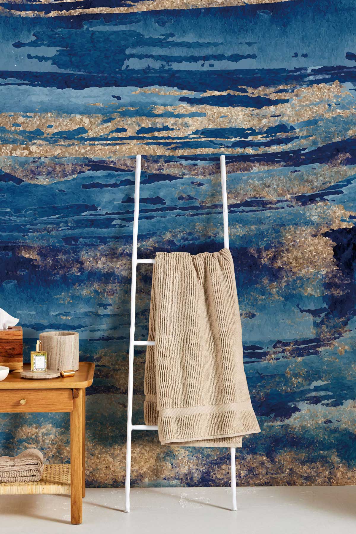 Mural Wallpaper Decoration for the Living Room Displaying a Blue Abstract Marble Design