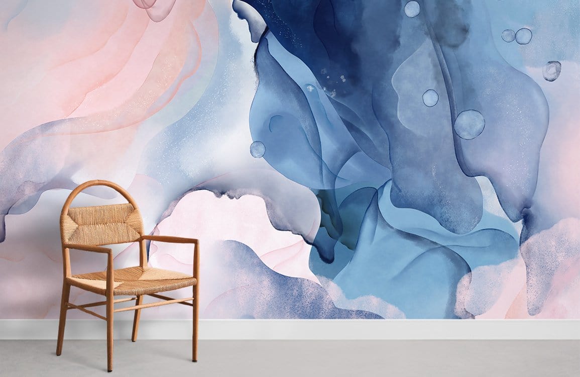 Ethereal Blue Pink Watercolor Mural Wallpaper