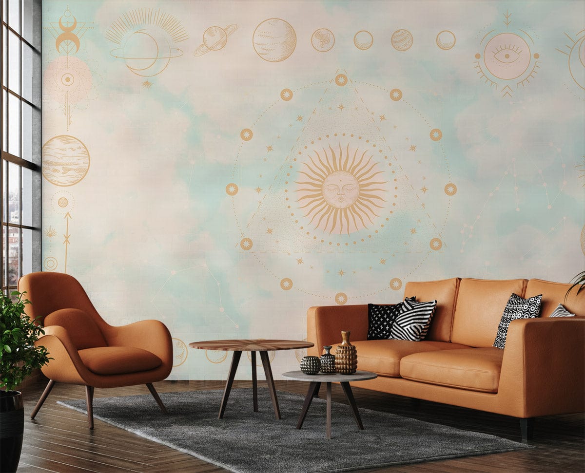 Blue Astrology & Sun Wall Mural Home Interior Decor