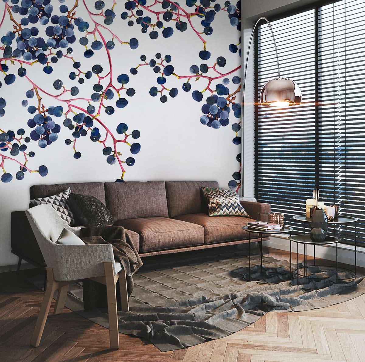 blue berry fruit wallpaper mural for hallway decor