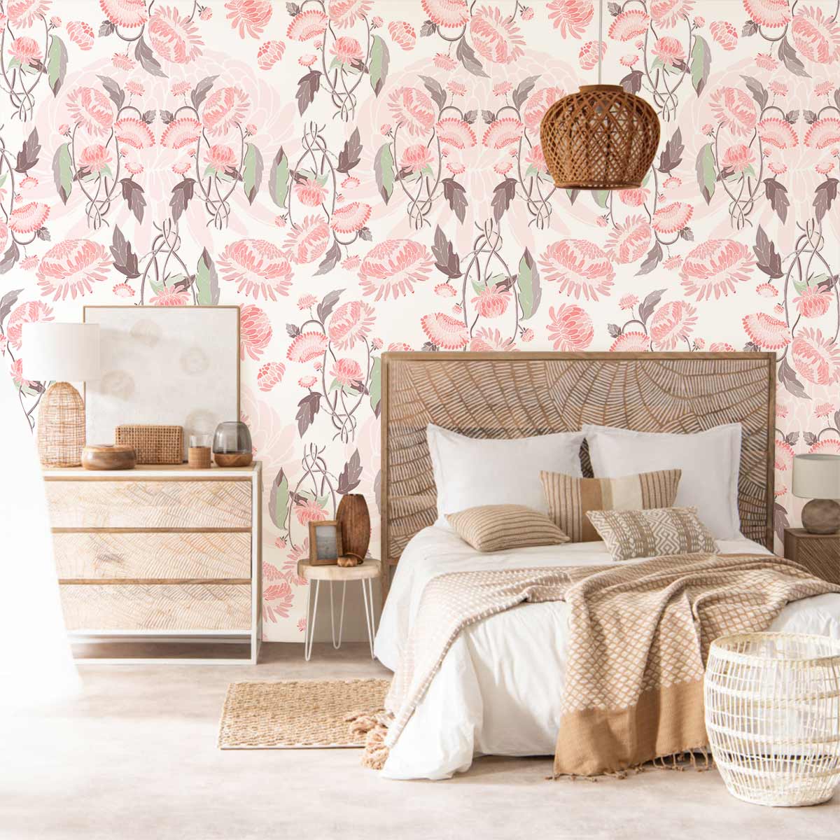 Pink Floral Wallpaper Mural Art Design