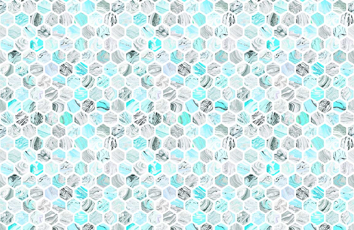 Turquoise Hexagon Crystal Pattern Mural Art