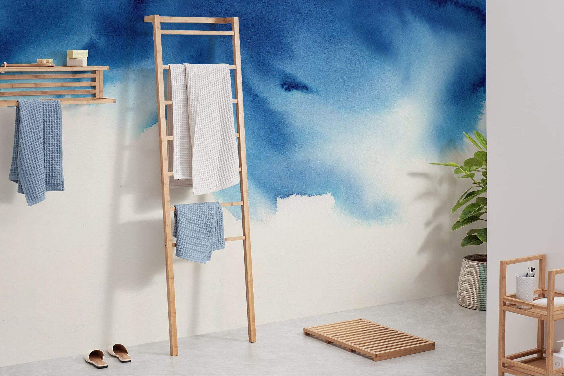 blue sky and sea mixed wall mural bathroom