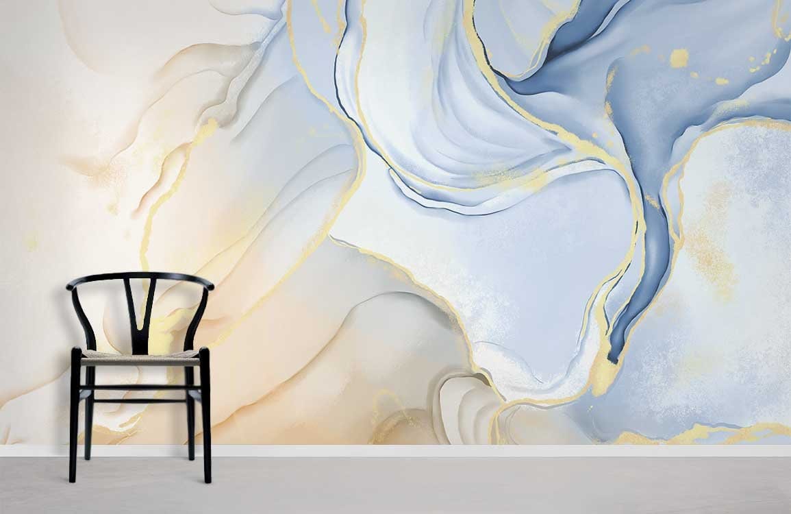 Abstract Blue Gold Marble Wall Mural