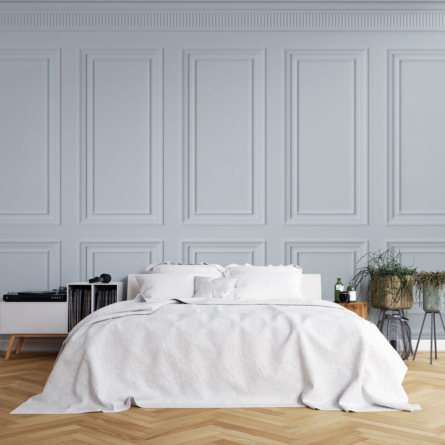 blue panels wallpaper mural bedroom decoration design