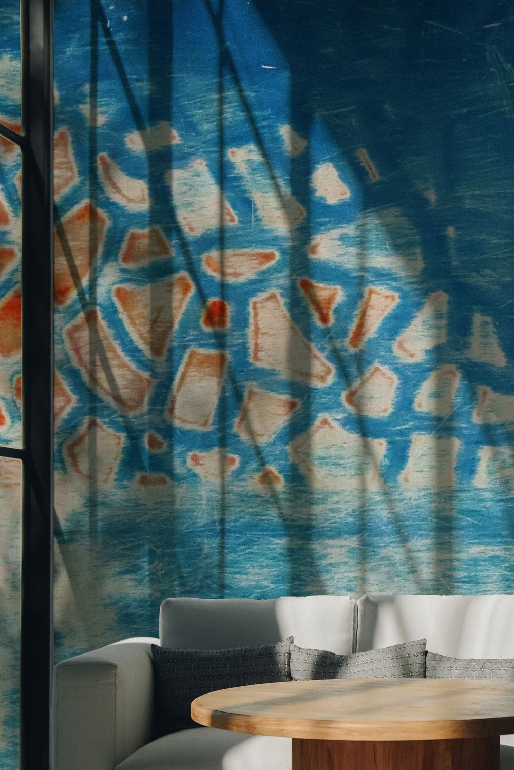 Blue Reticulate Wall Wallpaper Mural for the Decoration of the Living Room