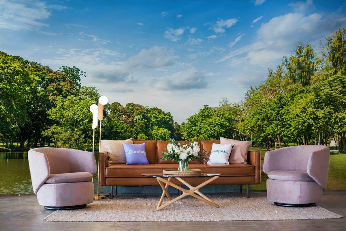 Blue Sky & Lake Landscape Custom Wallpaper Design