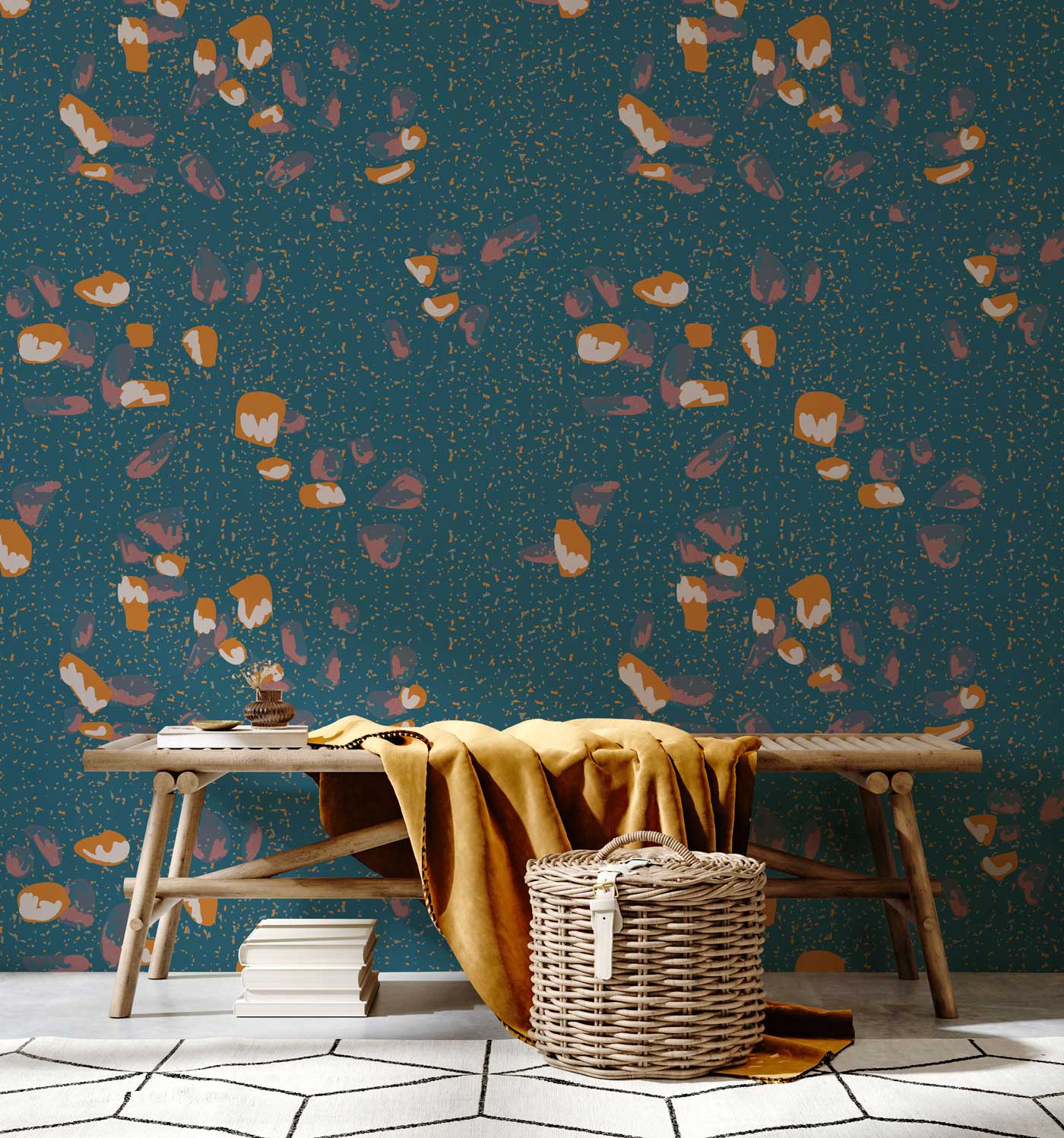 Wallpaper Mural with a Chips and Marble Pattern for the Living Room Decor