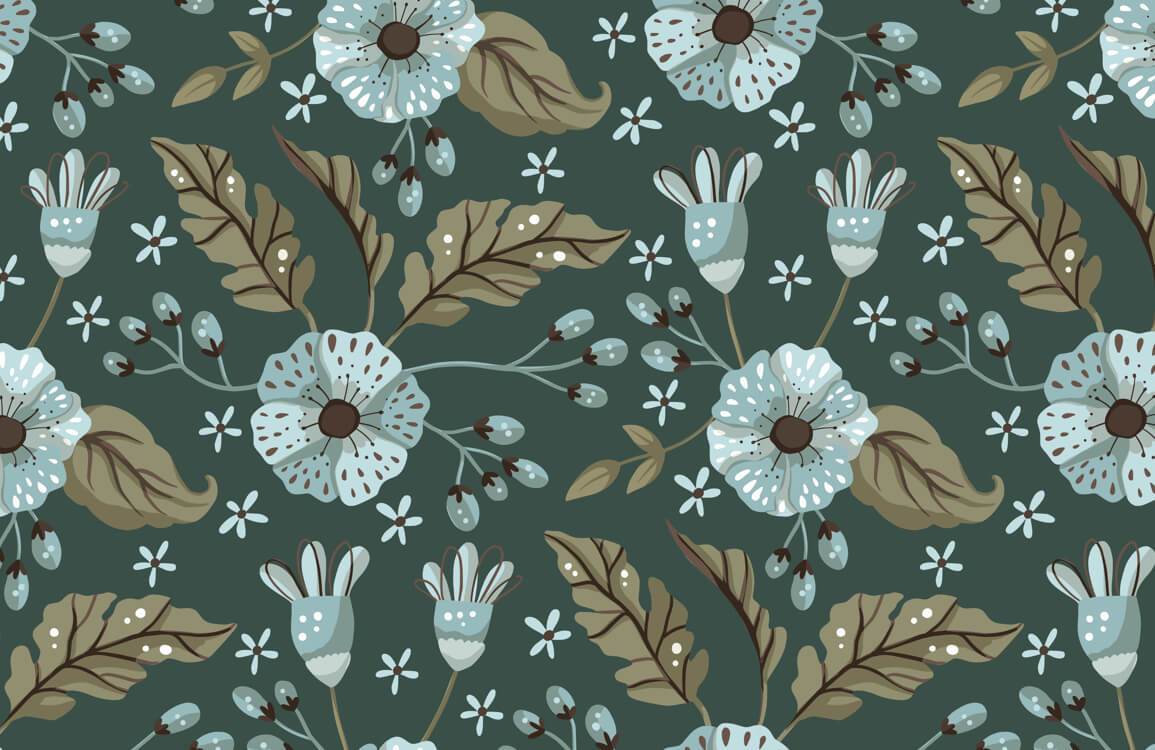 Wallpaper mural with a blue trumpet flower design, perfect for use as home d��cor.