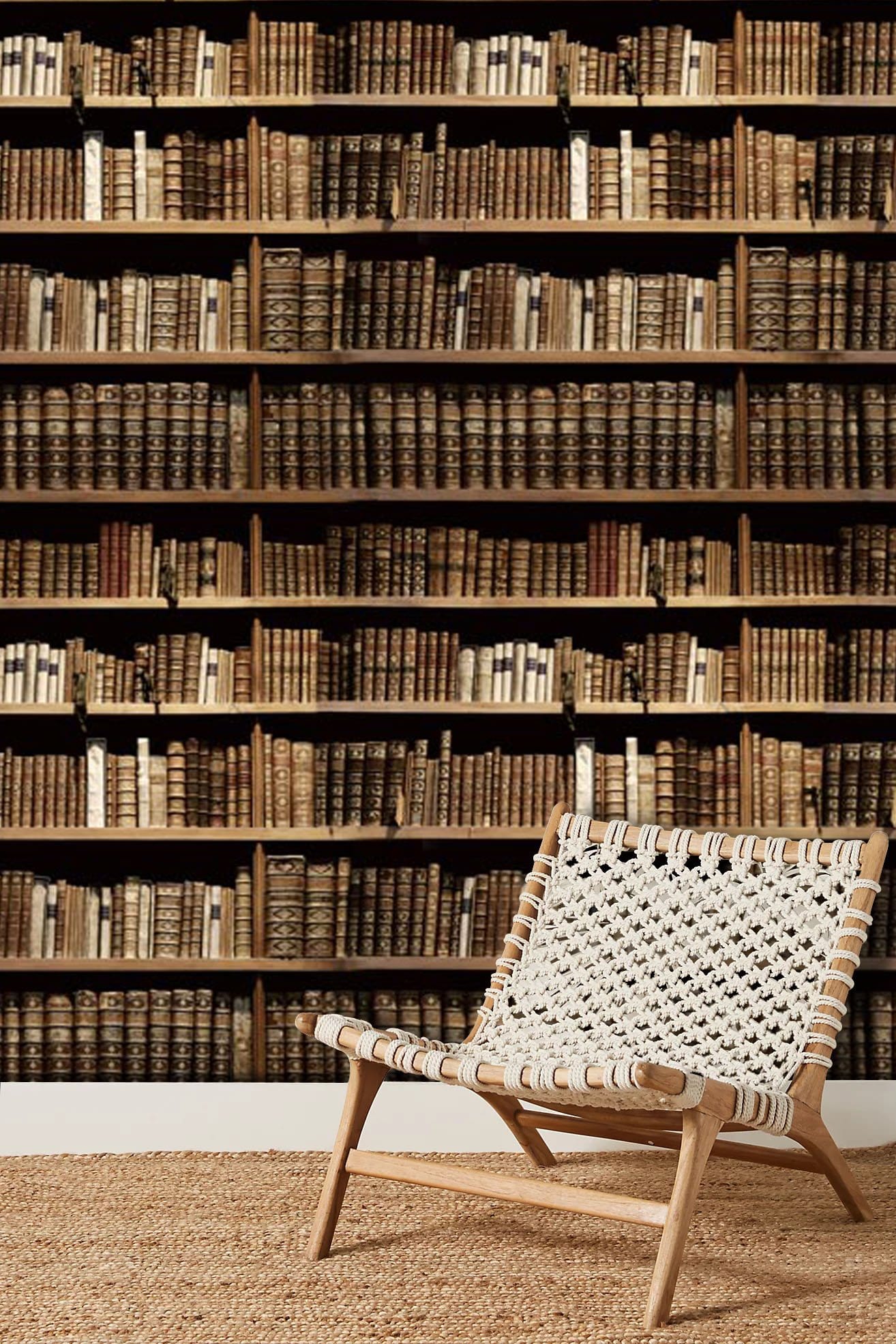 Vintage Library Bookshelf Wallpaper Mural in reading room