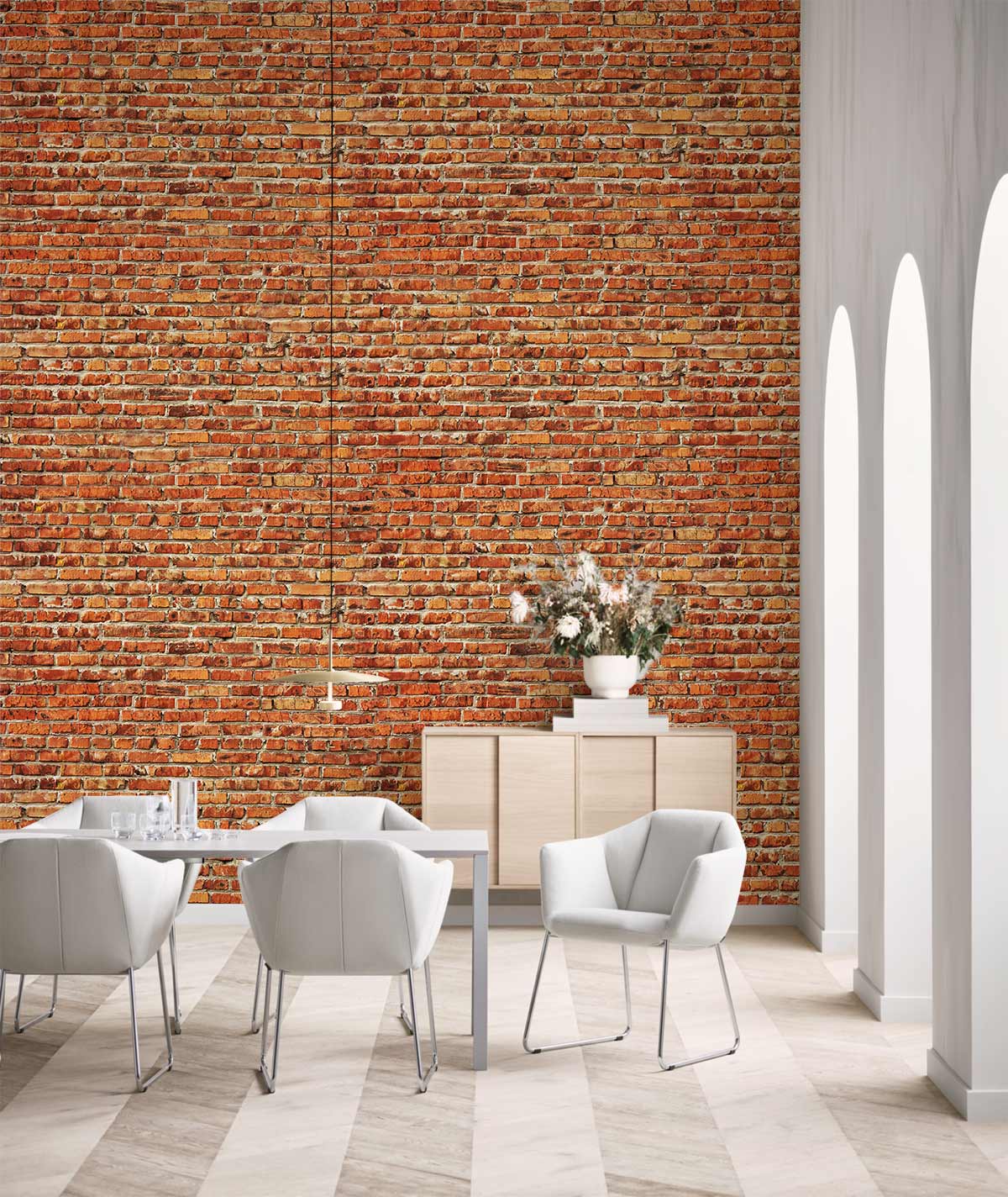 Rustic Red Brick Texture Mural Wallpaper in Dining room