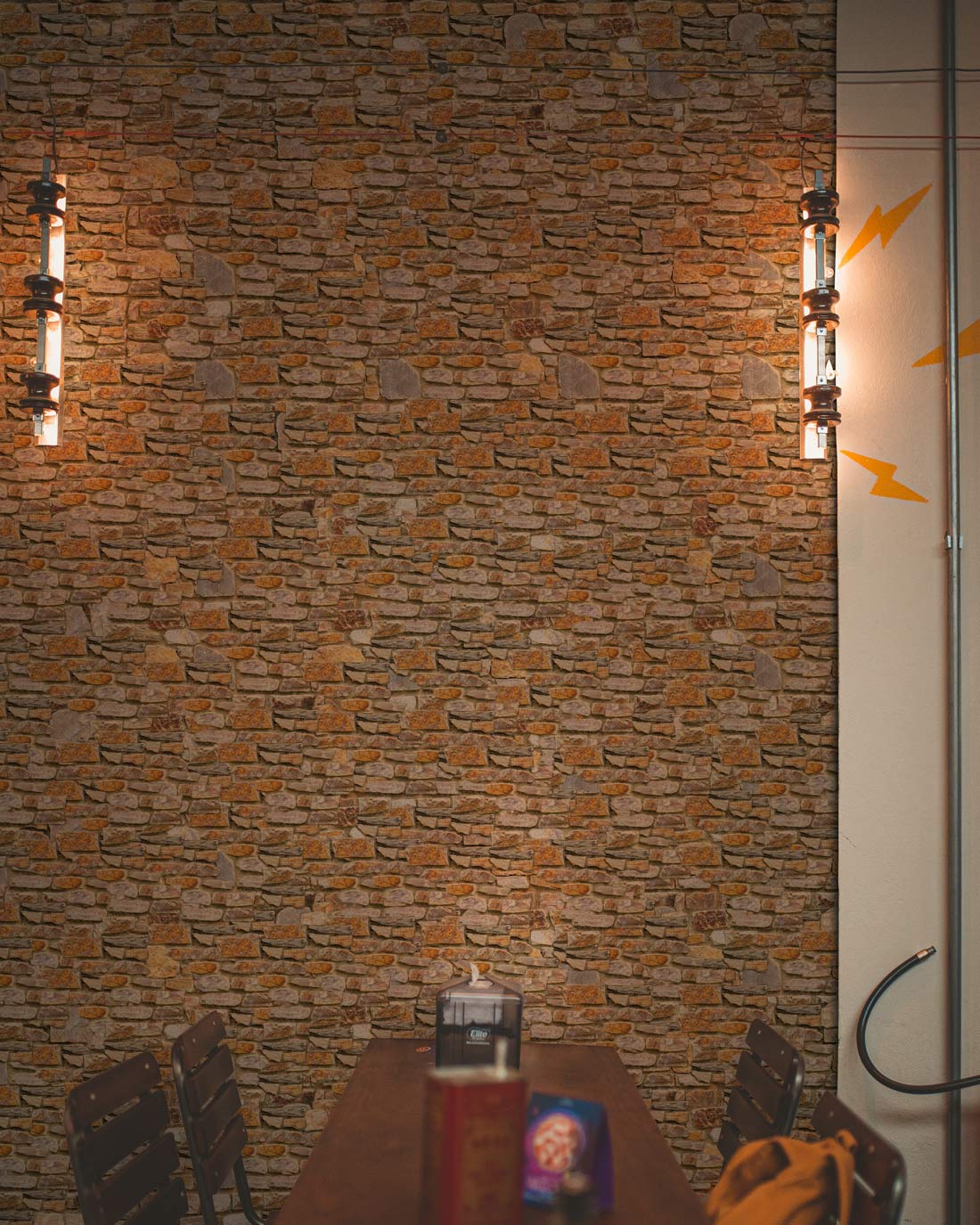 Rustic Stone Textured Wallpaper Mural in dining area