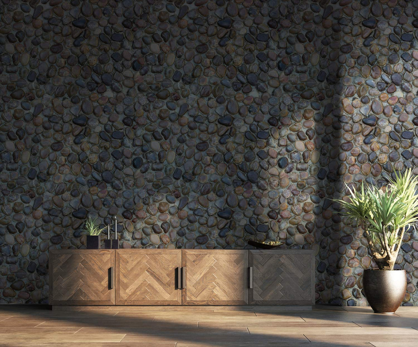 Pebble Stone Textured Mural Wallpaper in living room