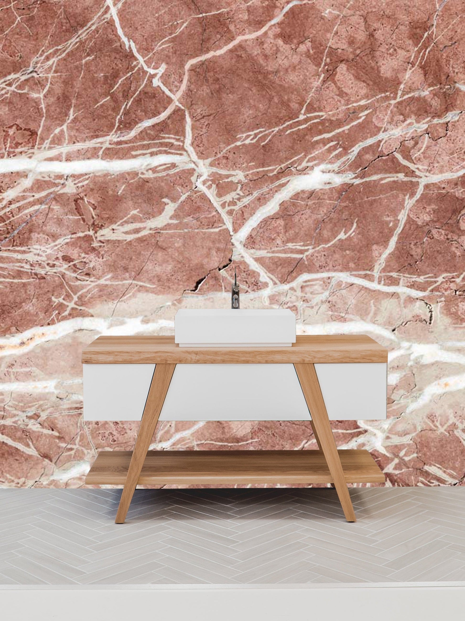 Luxurious Beige Marble Effect Mural Wallpaper in bathroom
